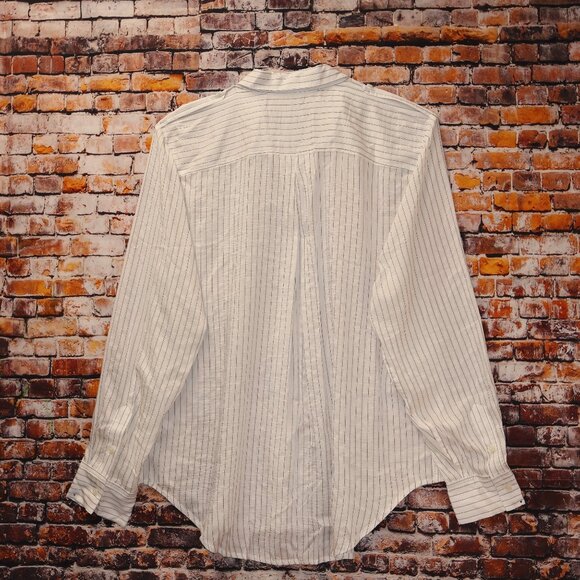 J. Crew Blouse Stripe Long Roll tab Sleeves Epaulets Button Front Women Size L - Picture 7 of 11